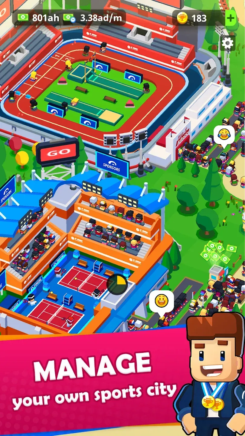 Sports City Tycoon v1.20.26 APK Мод (Много денег) Screenshot 1